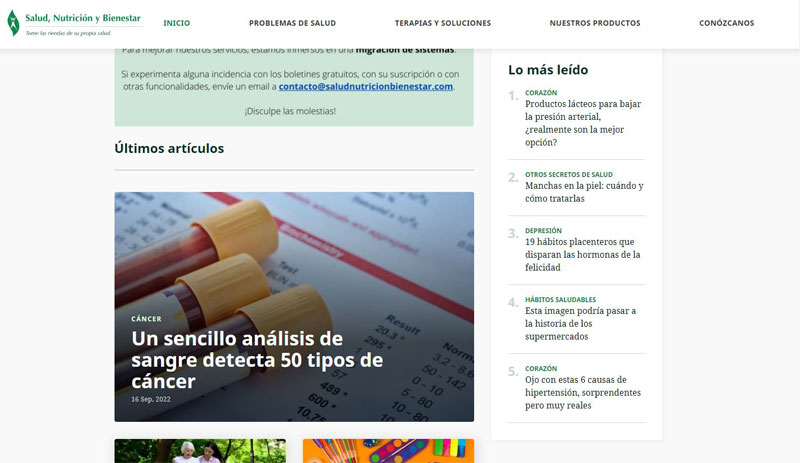Salud Nutricion y Bienestar website screenshot 2